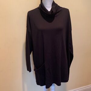 Eskandar Black Monks Top Cowl Neck Prima Cotton Lagenlook Oversized Soft O/S